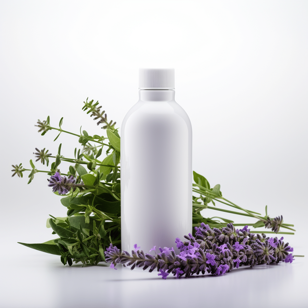 Aluminum Aromatherapy Blend Bottle Surrounded By Lavender and other plants