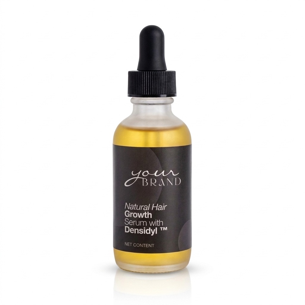 Natural Hair Growth Serum with Densidyl™ private label product on a white background
